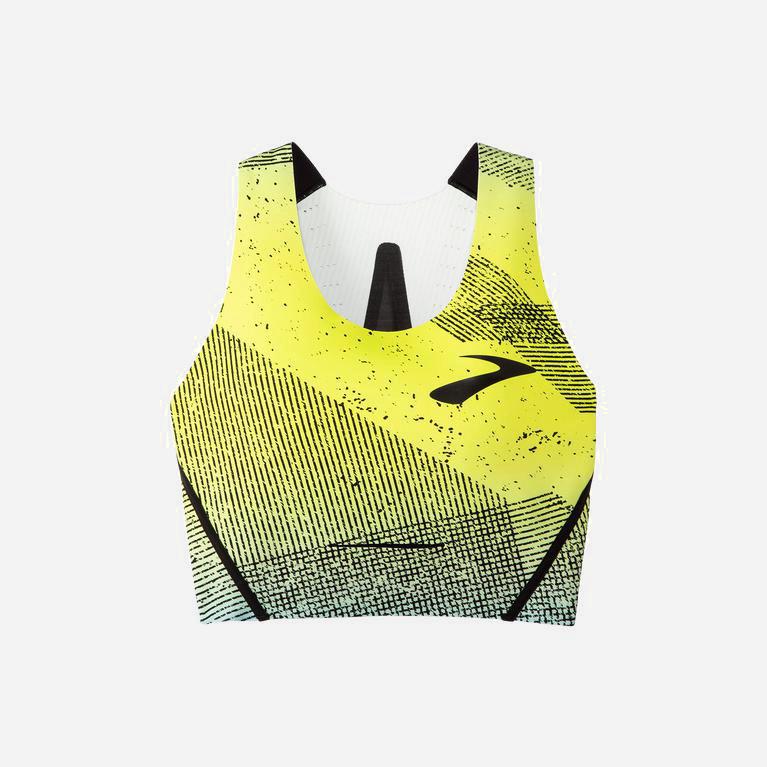 Brooks Elite Crop Womens Running Bra Ireland Mavericks Lightning Print/GreenYellow (EIJB-12970)